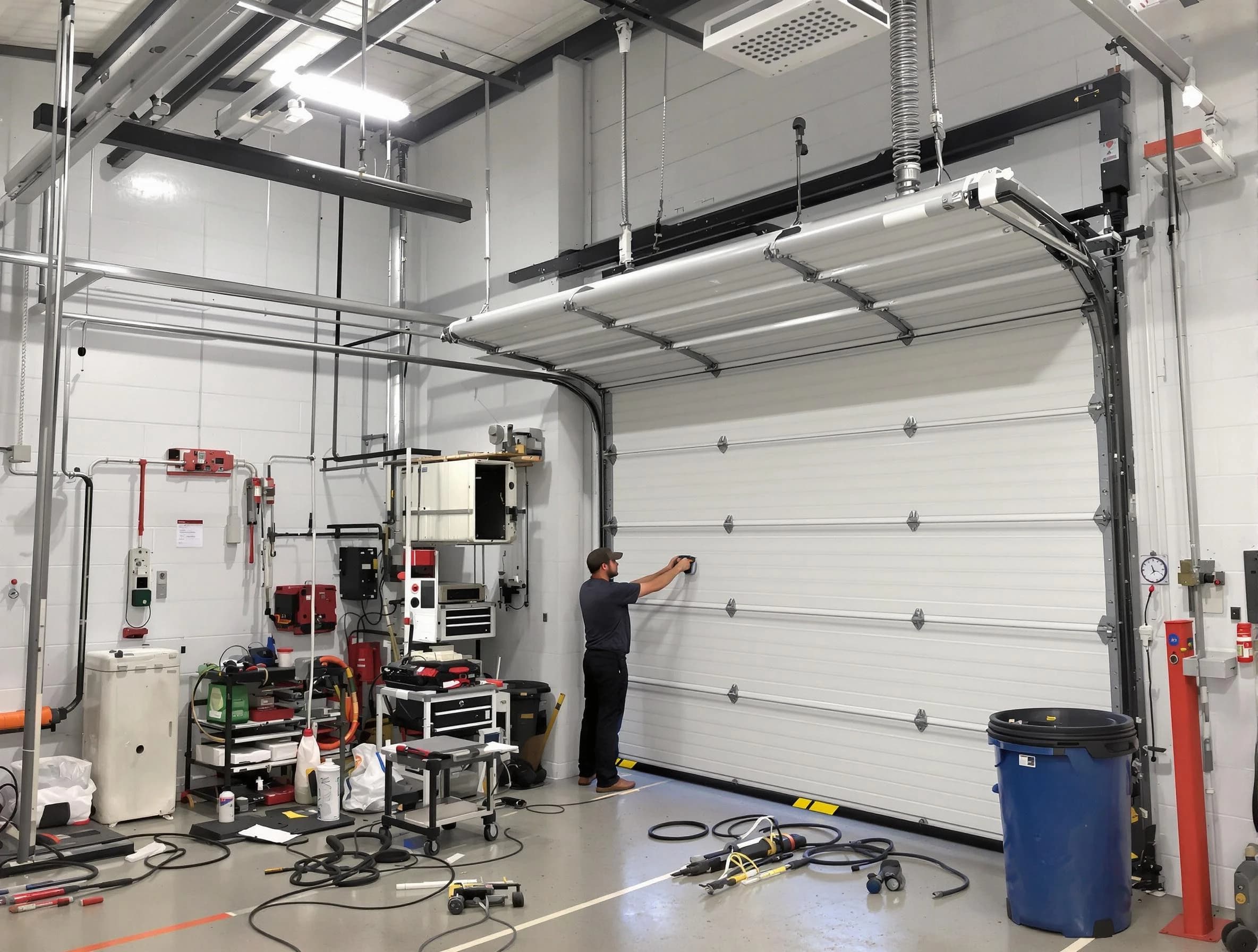 Melrose Garage Door Repair certified technician performing commercial door repair at a Melrose business facility
