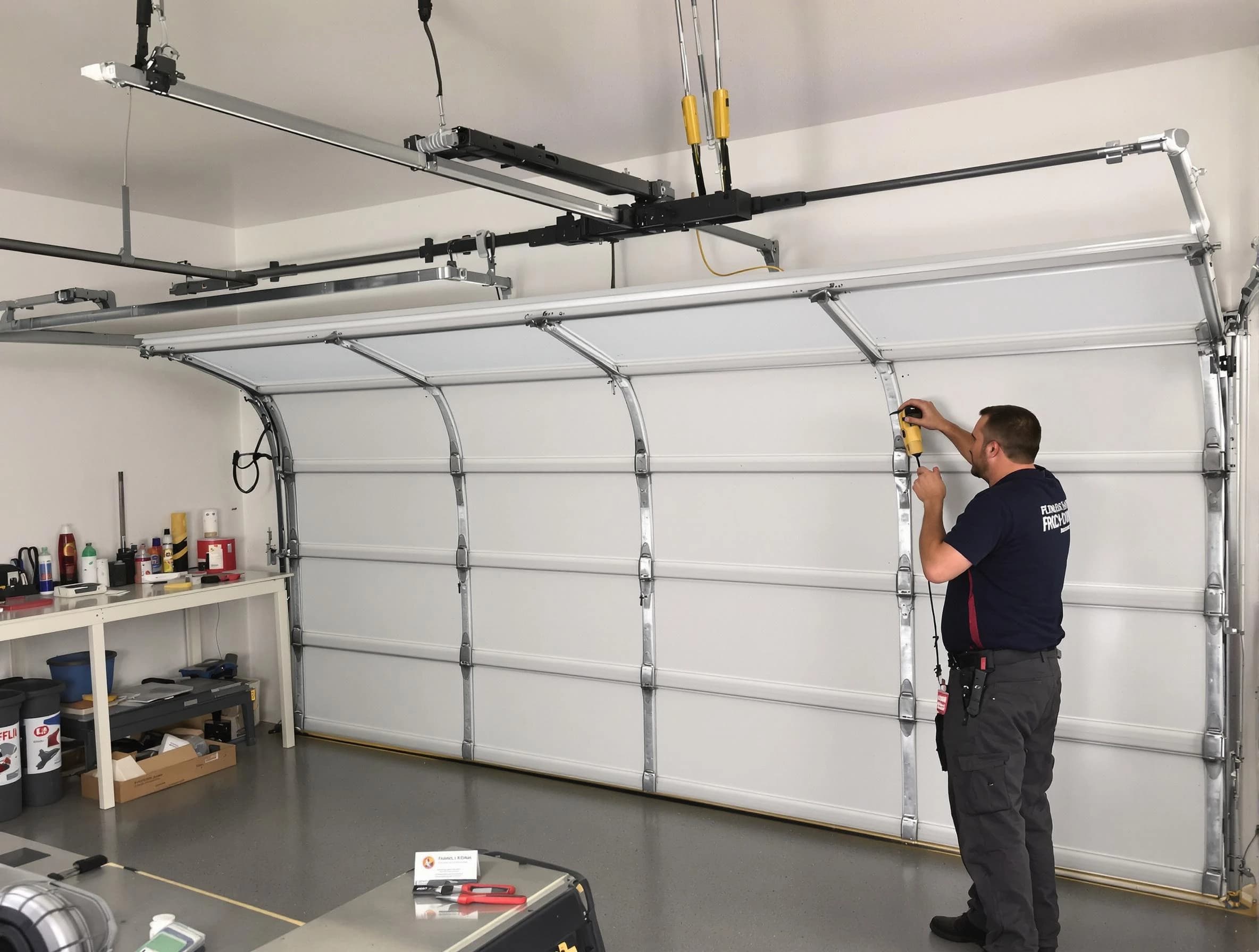 Melrose Garage Door Repair certified technician performing overhead door system repair in Melrose