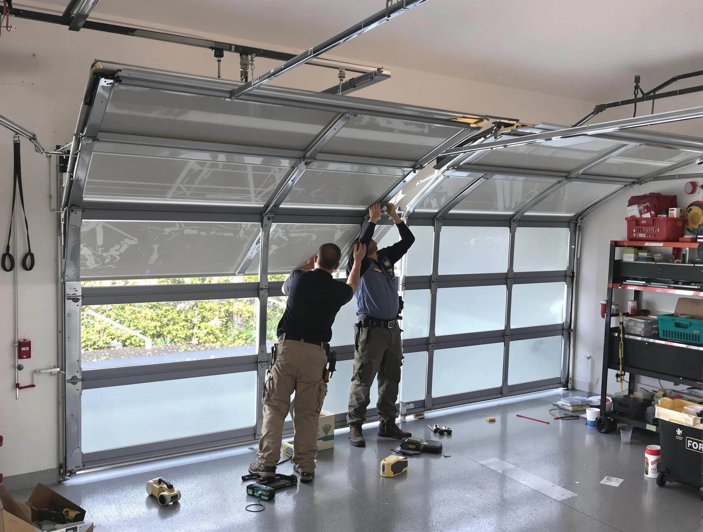 Melrose Garage Door Repair expert performing precise panel replacement on Melrose garage door