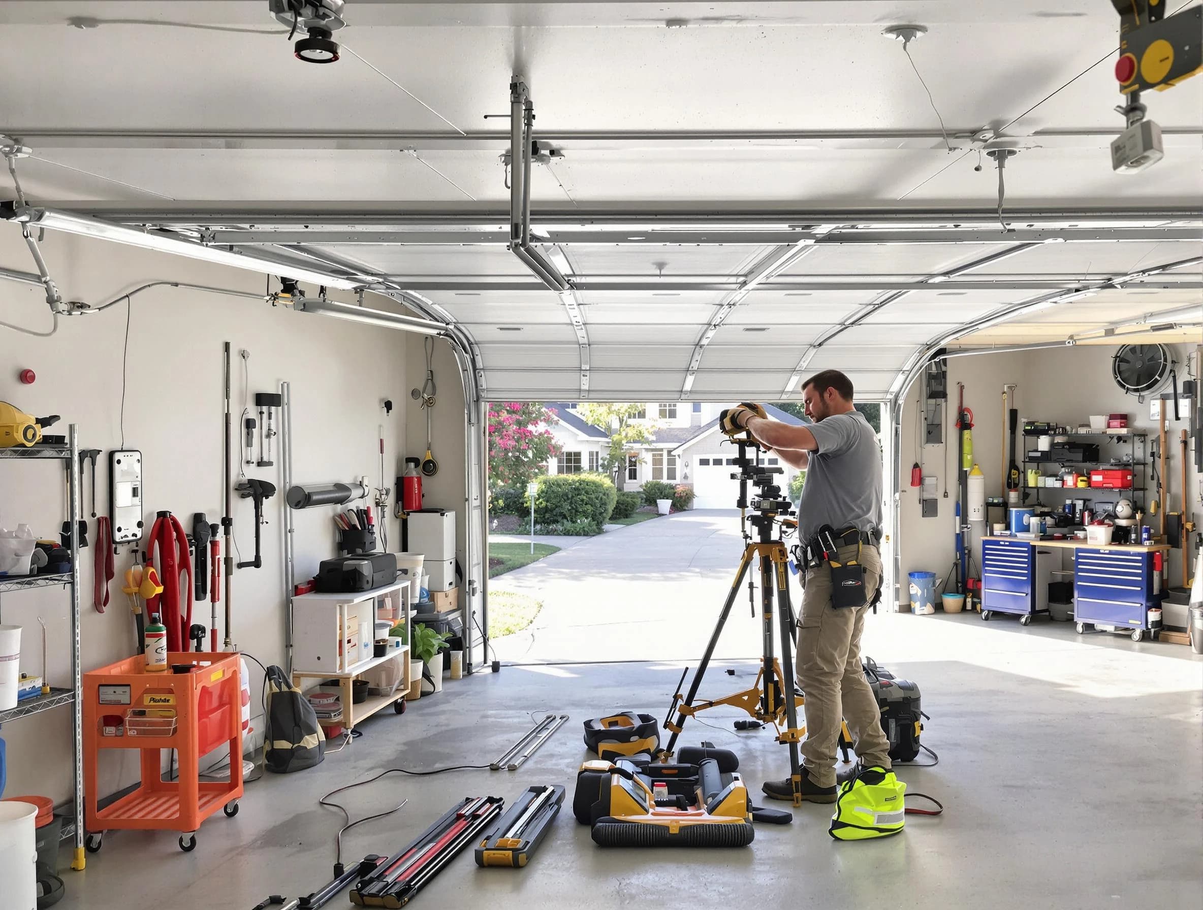 Melrose Garage Door Repair specialist performing laser-guided track alignment in Melrose
