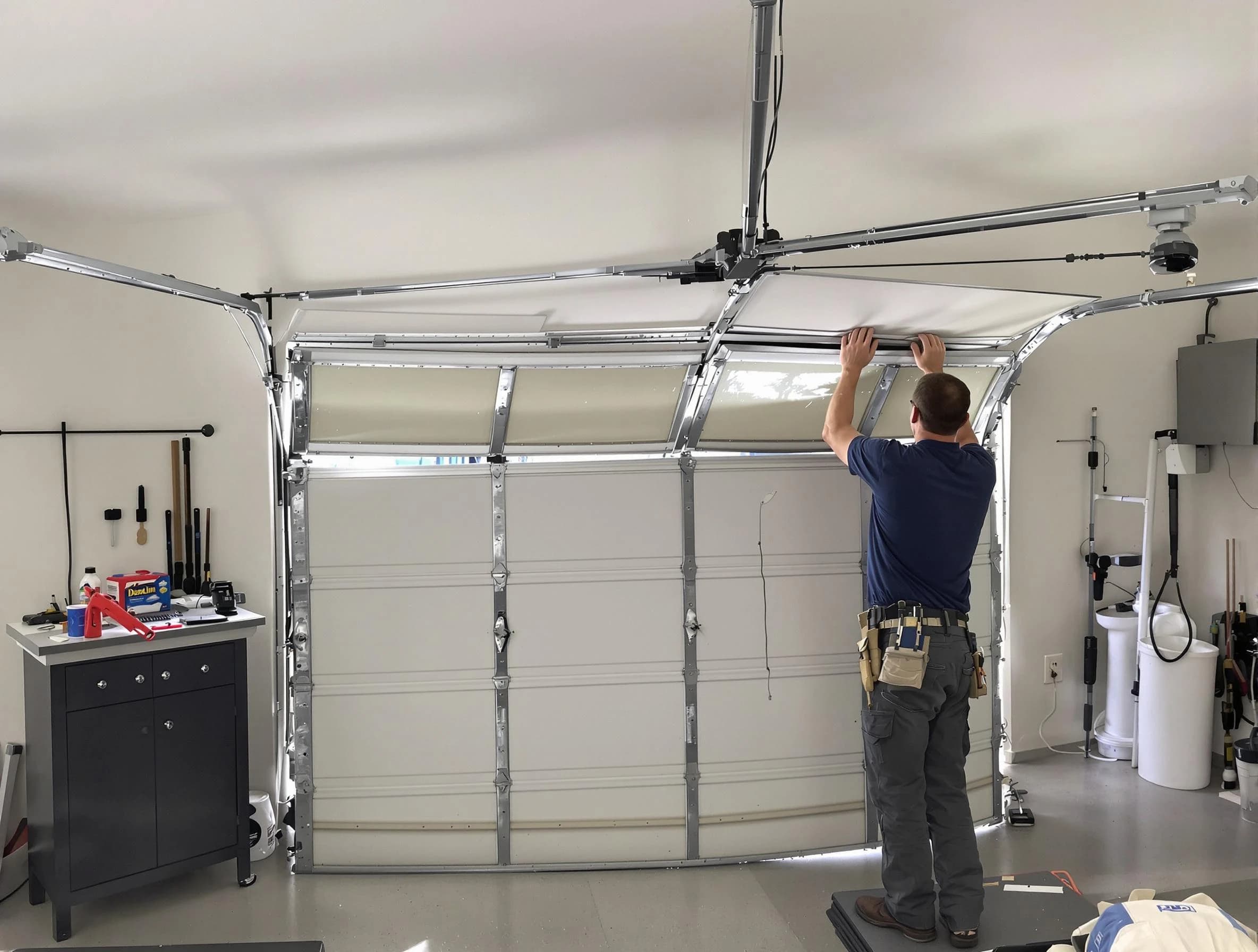 Melrose Garage Door Repair specialist performing precise section replacement on Melrose garage door
