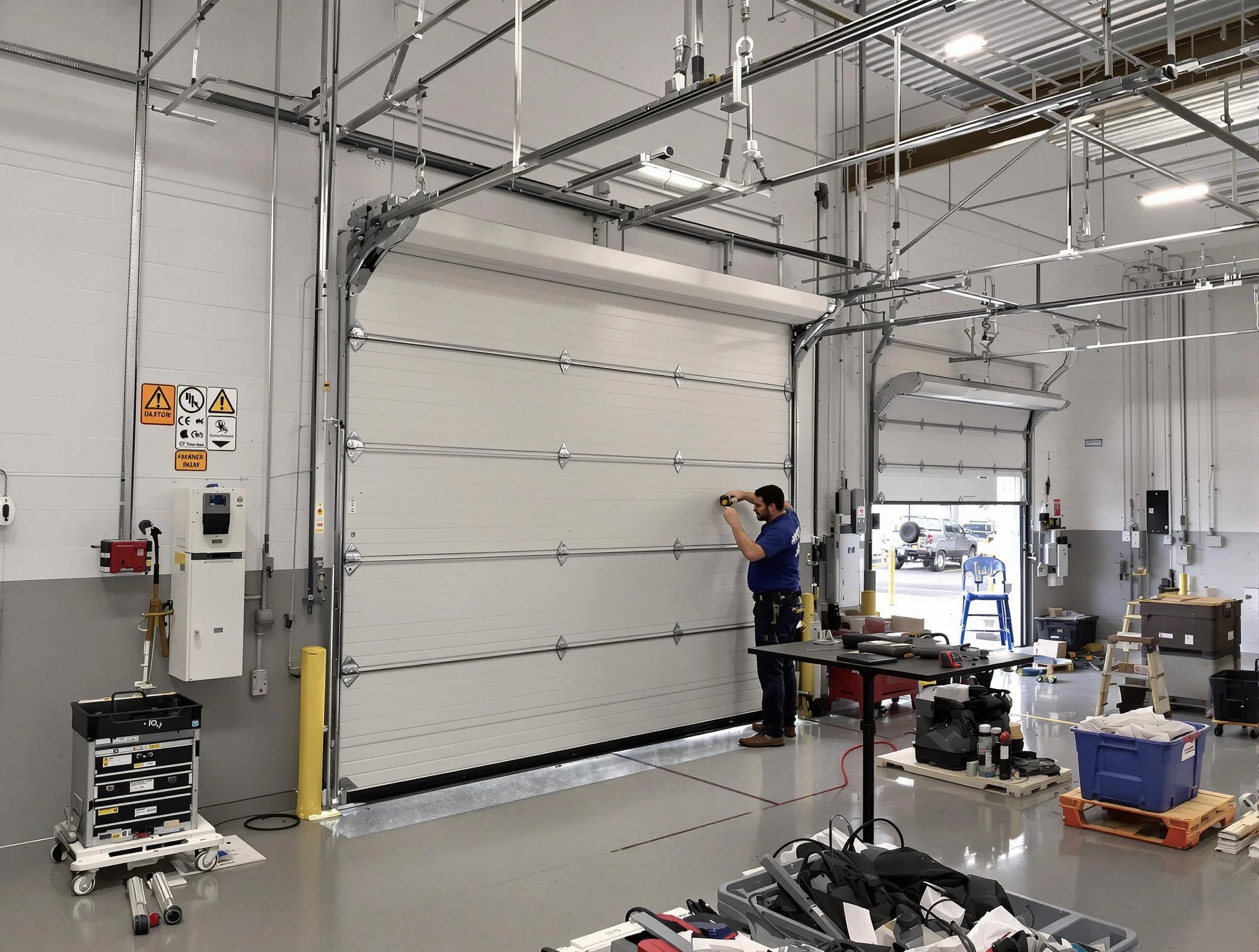 Commercial garage door repair being performed by Melrose Garage Door Repair expert in Melrose