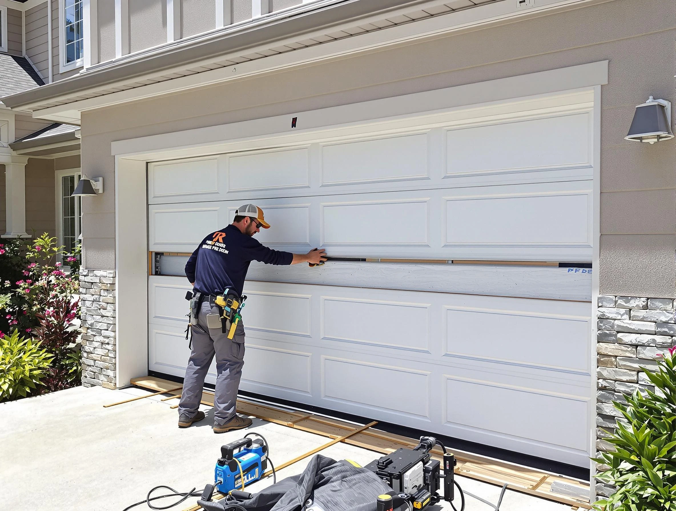 Melrose Garage Door Repair team performing complete garage door replacement at Melrose residence