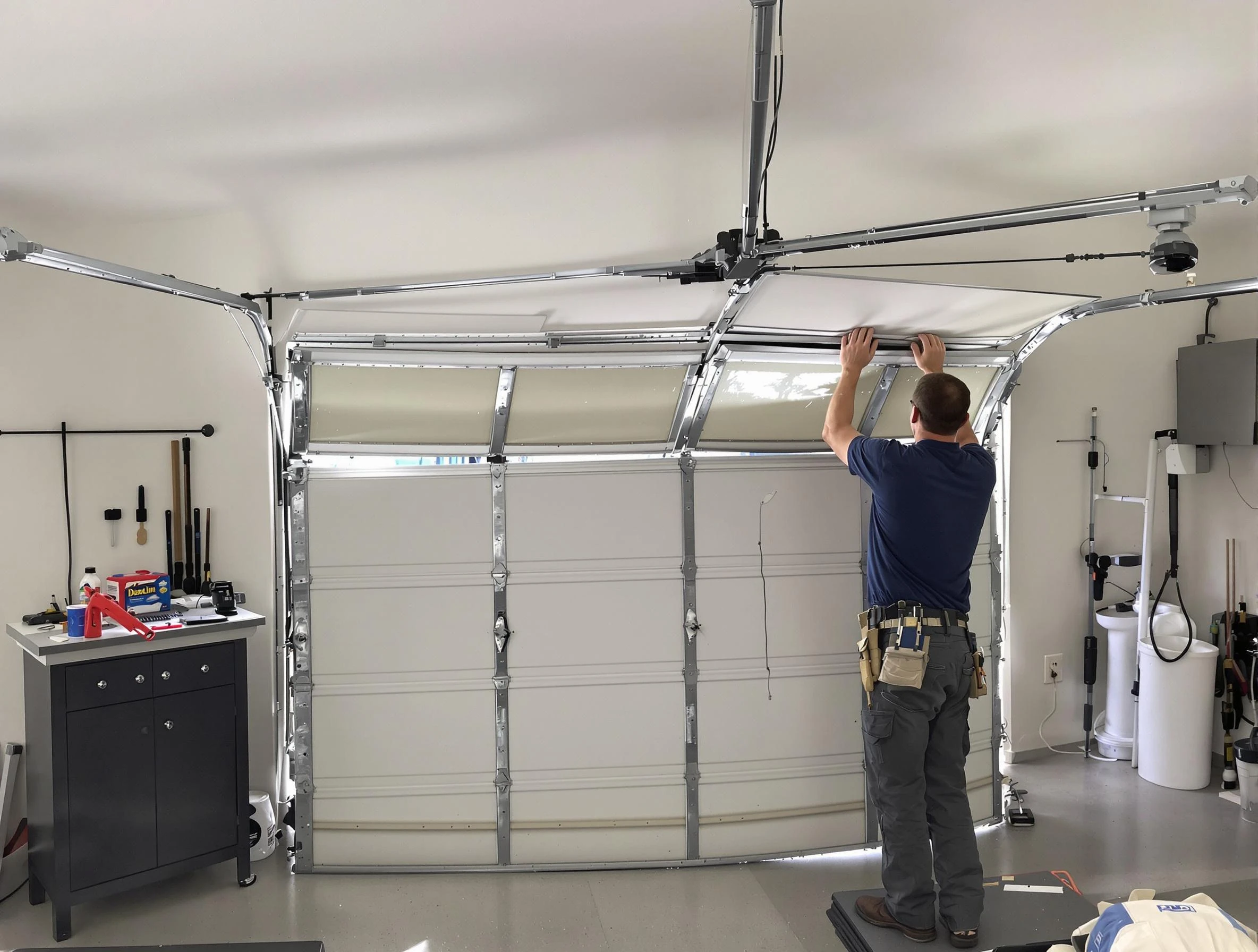 Melrose Garage Door Repair specialist performing precise section replacement on Melrose garage door